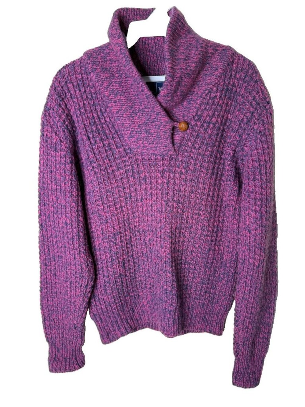 Vintage 80s Woolrich Sweater Wool Cowl Neck Button Waffle Knit